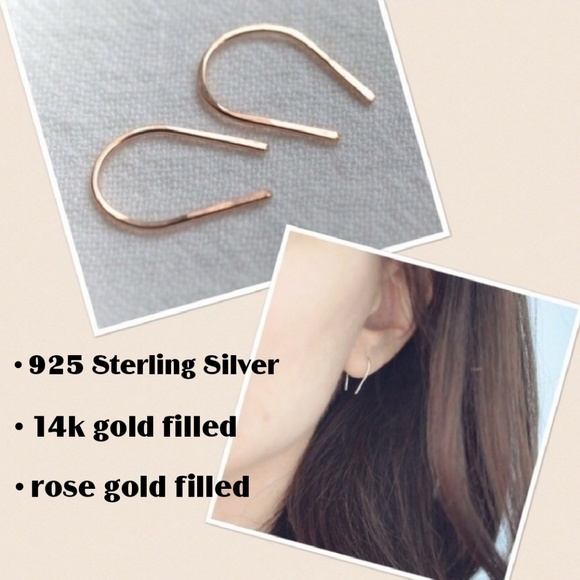 Moodtherapy Jewelry - Rose Gold Open Hoop Threader Horseshoe Earrings